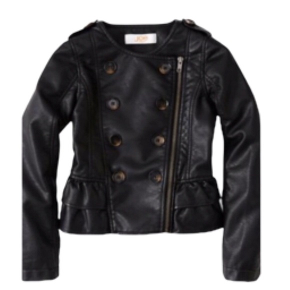 JOE FRESH Peplum Faux Leather Moto Biker Jacket With Zipper Front Black Girls 6Y - Picture 1 of 9
